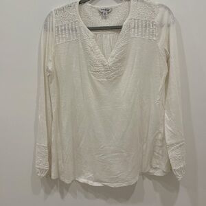 Lucky Brand Women Lace Long Sleeve Tee Shirt White Pullover Size M Elastic Cuff